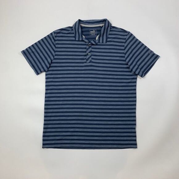 Puma Polo Shirt Mens M Medium Navy Slate Striped Short Sleeve Performance Golf - Picture 2 of 8